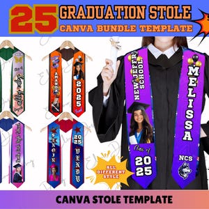 Graduation Stole Custom Grad Stole Canva Templates , Class of 2025 Stoles for Graduation, Graduate Stole Template Bundle, Grad Stole Design
