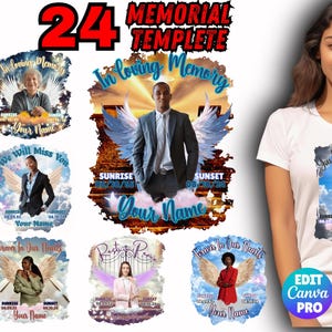 In Loving Memory bewerkbare canvas sjabloon bundel Memorial PNG, RIP, Heaven&#39;s Stairway, blauw Memorial shirt, begrafenis, Celebration of Life, DTF