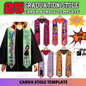 Graduation Stole Custom Grad Stole Canva Templates , Class of 2025 Stoles for Graduation, Graduate Stole Template Bundle, Grad Stole Design