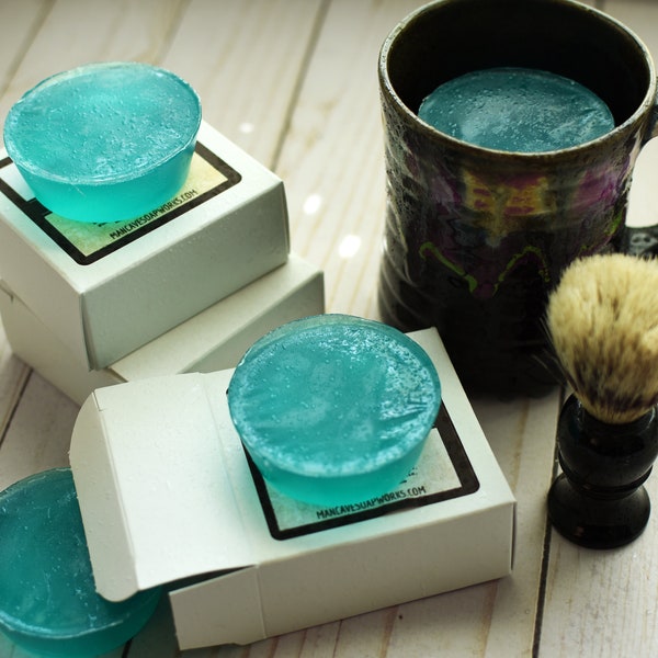 SHAVE Soap - BAY RUM - Shaving Cake with Bentonite Clay and Shea Butter - shaving soap refills for shaving mugs too - by Man Cave Soapworks