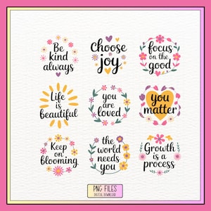 Positive Floral PNG, Boho Flowers, Mental Health Support Art, Inspirational Mental Health Sublimation Design,  Cute Hand-Drawn Flowers,