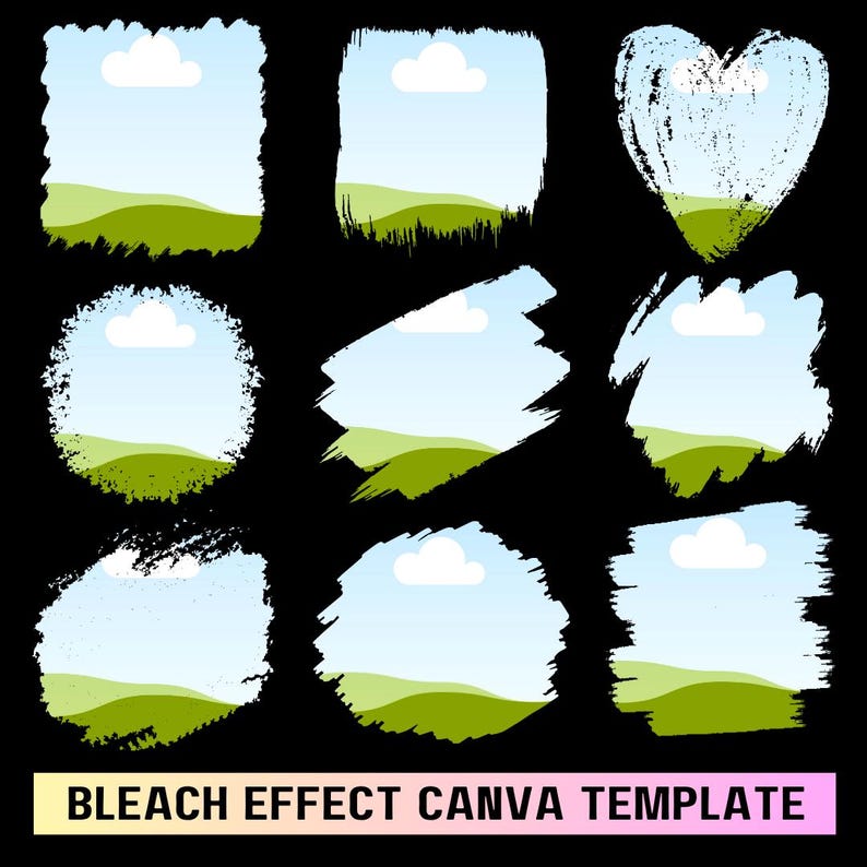 20 Grunge Distressed Edge Canva Frame Template, Bleach Effect Editable ...
