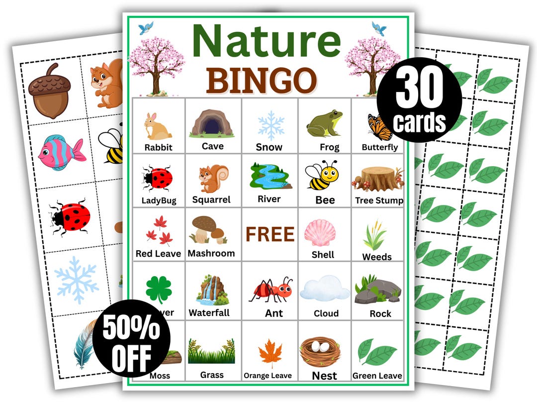 Printable Nature Bingo Game | 30 Nature Bingo Cards | Camping & Hike ...