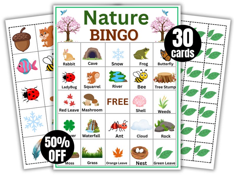Printable Nature Bingo Game | 30 Nature Bingo Cards | Camping & Hike ...