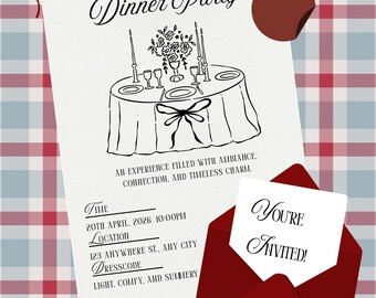Candlelight Dinner Party Invitation Template, Romantic Dinner Invitation, Printable Dinner Date Night Invite, Editable Table Decor Inv