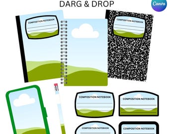 Composition Book Cover Editable Template, Fully Editable Canva Frame, Notebook Template, Canva Editable Template, Composition Notebook DIY