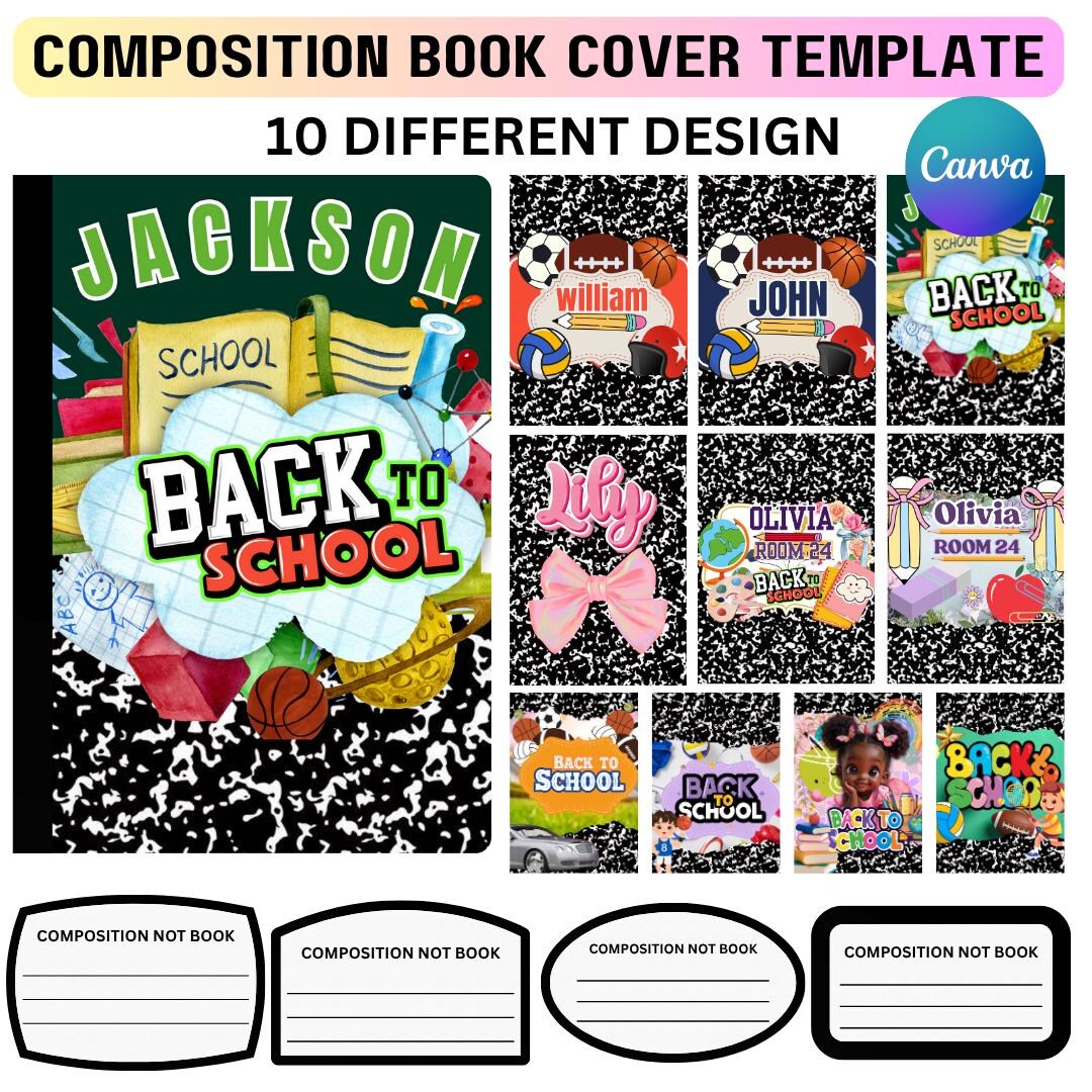 10 Editable Composition Notebook Cover Canva templates, Book Cover ...