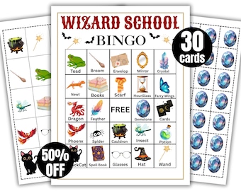 Wizard Bingo Printable Game | 30 Wizard Bingo Cards | Kids Wizard Party Game | Magic School Classroom Activity | Wizard Party Games