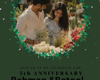 Editable 5th Wedding Anniversary Invitation Template, Photo Anniversary Invite, Canva Printable Party Invitation, Instant Download