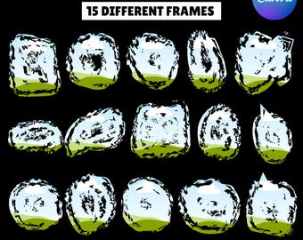Canva Editable Frames Bundle Bleach Effect Distressed Edge, Fill Your Own Paint Splash, Canva Drag and Drop Photo Paint Splatter Can