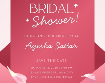 Pink Bridal Shower Invitation Template, Editable Bridal Shower Invite, Printable Bridal Invite, Instant Download, Canva Template