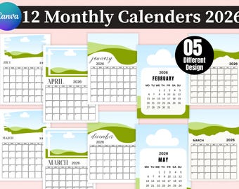 Editable  2026 Calendar Templates, 5 Set Bundle, Family Photo Calendar, Custom Canva Drag & Drop Calendar, Instant Download