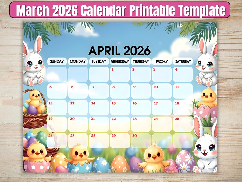 Editable April 2026 Calendar | Printable Kids Homework & Schedule ...