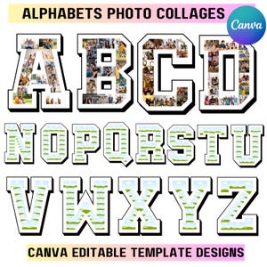 Collage conmemorativo del Día del Padre, letras del alfabeto con foto para papá, plantilla de Canva editable, regalo de guion gráfico con fuentes