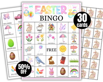 Easter Bingo Game, 30 Printable Easter Bingo Cards, Easter Party Game for Adults & Kids, Senior-Friendly Easter Activity, Digital Download