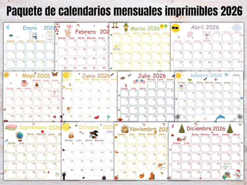 Calendario Imprimible 2026 Bundle / Calendario Español PDF ...