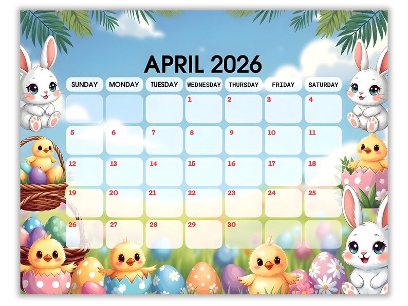 Editable April 2026 Calendar | Printable Kids Homework & Schedule ...