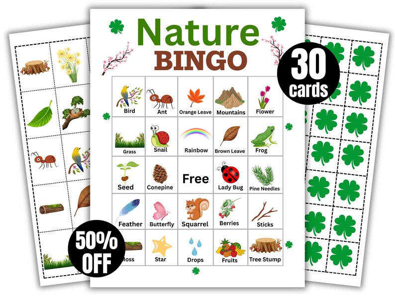 Printable Nature Bingo Game | 30 Nature Bingo Cards | Camping & Hike ...