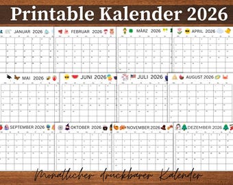2026 Printable Kalender Bundle | German Calendar PDF | 2026 Kalender Jährlich German | A4 Portrait Letter Size, druckbares PDF, PDF Download