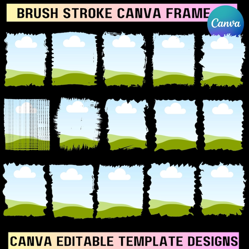 15 Bleach Effect Distressed Edge Canva Editable Frames Bundle, Fill ...
