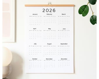 Calendario imprimible de un vistazo del año 2026 / Planificador anual de descarga digital / Póster del año 2026 / Descarga instantánea / Calendario anual 2026