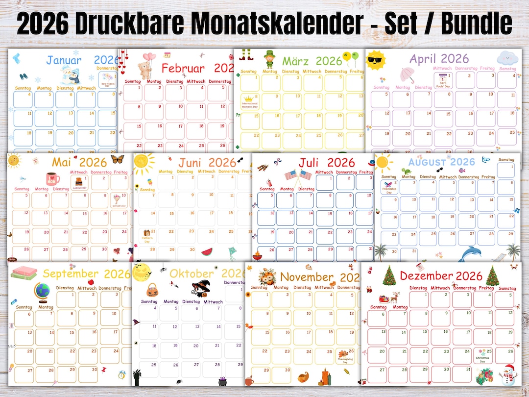 2026 Kalender zum ausdrucken | Deutscher Kalender PDF | Monatsplaner