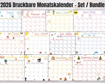 2026 Printable Kalender Bundle | German Calendar PDF | Monatsplaner Kalender | A4 Portrait Letter Size | druckbares PDF | PDF Download
