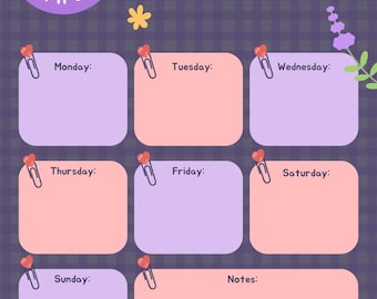 Cute Weekly Planner Printable, Purple Weekly Planner PDF, Kawaii Weekly Schedule, Editable Canva Planner, Digital Download