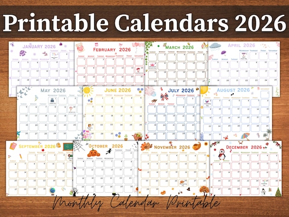 Editable 2026 Monthly Calendar | Cute Printable Kids Planner | Homeschool, Work & Office Organizer | Editable PDF | Instant Download