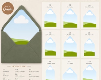 Envelope Canva Frame Template, Photo Envelope Liner, Editable Design, 16 Popular Sizes, Digital Download