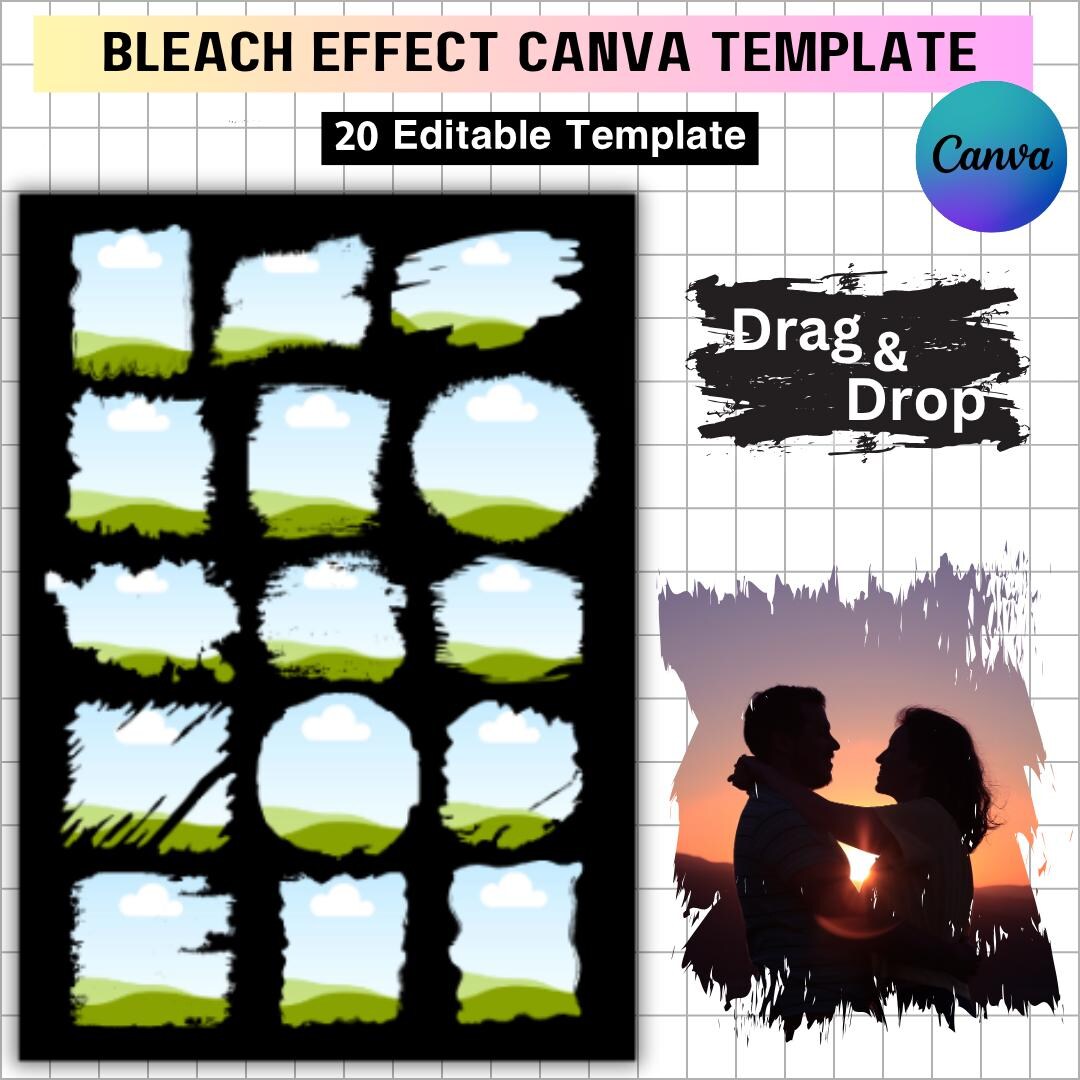 Bleach Effect Distressed Edge Canva Editable Frame Templates, Fill Your ...