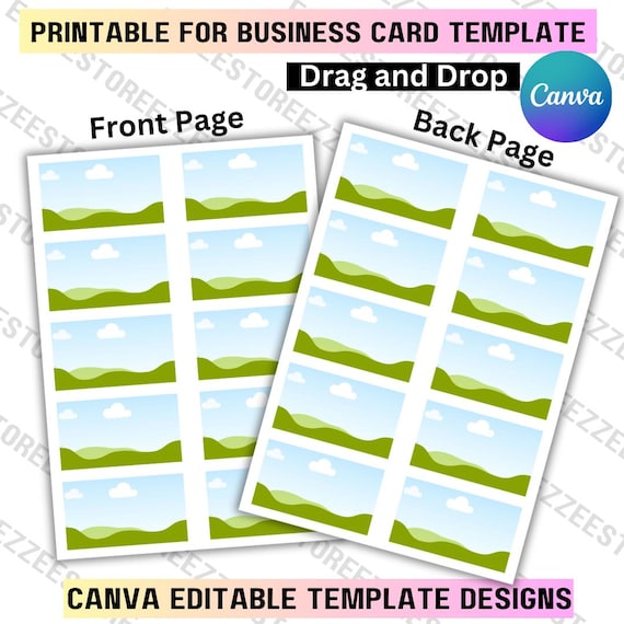 Printable Editable Business Card Template Canva, Double Sided, Printable Drag and Drop Frame, Blank Business Card Design, Digital Download