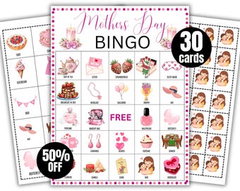 Bingo per la festa della mamma, 30 cartelle da bingo stampabili per la festa della mamma, attività per la festa della mamma per bambini, gioco in classe per la festa della mamma, festa della mamma per bambini