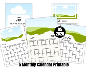 Editable  2026 Calendar Templates, 5 Set Bundle, Family Photo Calendar, Custom Canva Drag & Drop Calendar, Instant Download