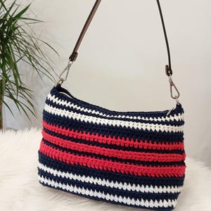 Handmade Crochet Bag Nautical Pouch Boho Purse Colorful Striped Shoulder Bag by Crochet Deluxe