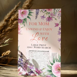 Sopa de letras en letra grande para mamás, abuelas y figuras maternas: 70 rompecabezas, más de 1500 palabras, regalo perfecto para el Día de la Madre, tarjetas personalizables GRATIS