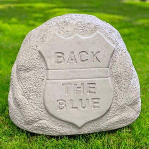 Back the blue rock, Soldier figure, Concrete memorial, Sympathy rock, Stone statuary, Outdoor figurine, Cement art, Concrete, size &quot;9