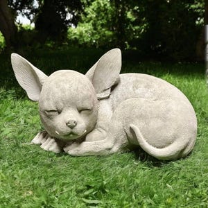 Chihuahua dog, Puppy statue, Laying Chihuahua, Dog figurine, Garden sculpture, Pet memorial, Sleeping Chihuahua, Pet gift Concrete, size &quot;12