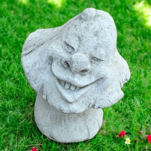 Happy mushroom, Face figure, Looking up face, Fairy decoration, Mushroom figurine, Massive mushroom, Stone art, Concrete, size &quot;7