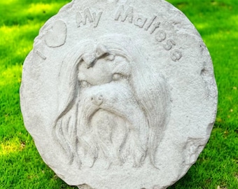 I Love My Maltese, Dog figure, Wall hanging statue, Stone figurine, Maltese sculpture, Memorial rock, Cement pet grave, Concrete, size "10