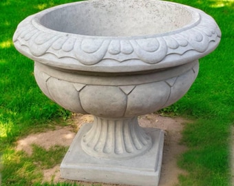 Ribbed planter, Massive flowers pot, Detailed pot, Greek style, Garden sculpture, Outdoor vase Stone statue Yard urn gift Concrete, size "13