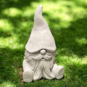 Bearded troll, Sitting gnome, Stone figure, Dwarf sculpture, Gnome figurine, Cement statue, Fairy garden art, Concrete, size &quot;9