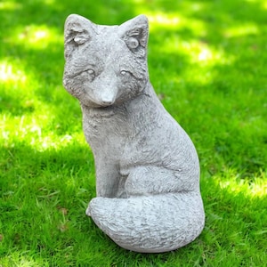 Fox statue, Sitting animal, Stone fox, Forest animal, Garden figure, Detailed fox, Patio figurine, Yard decoration, Concrete, size &quot;12