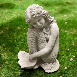 Sitting mermaid, Girl statue, Mermaid on shell, Lawn figure, Fairy decoration, Yard art, Stone gift, Cement figurine, Concrete, size &quot;13