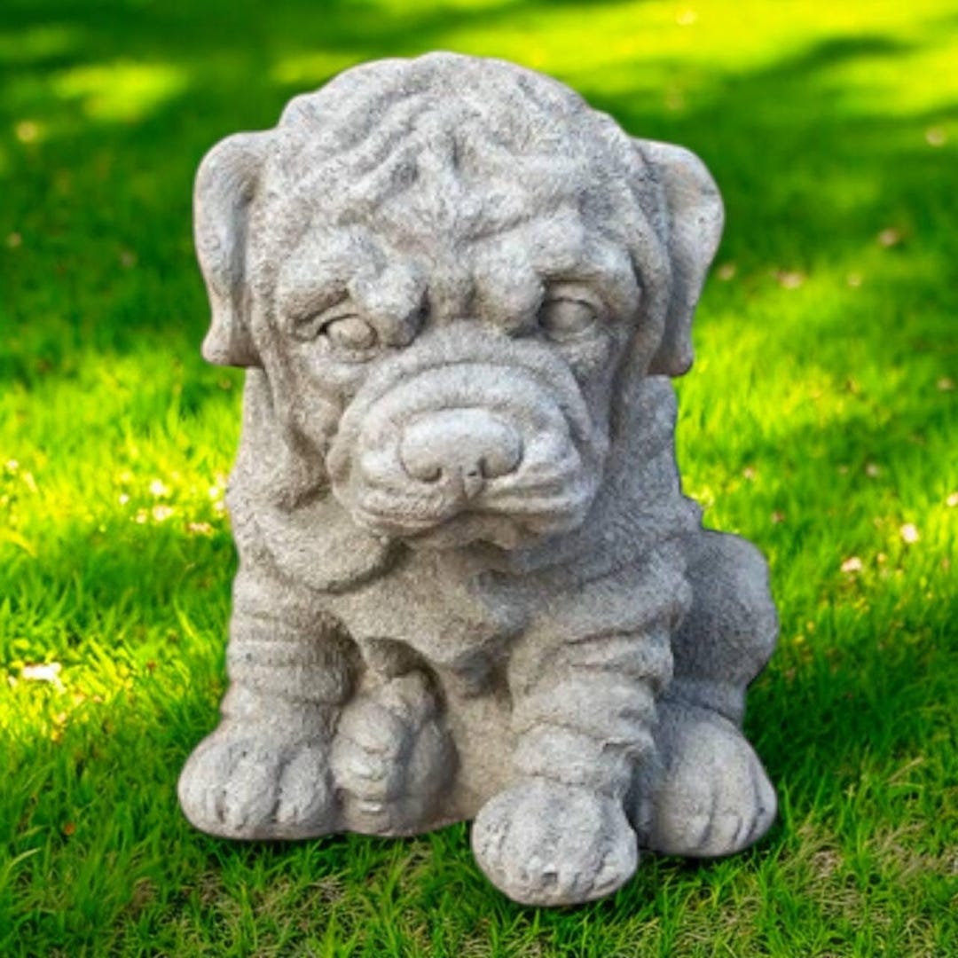 Rottweiler Statue, Winkled Dog, Pet Memorial, Stone Sculpture, Cement ...