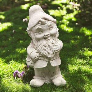Standing gnome, Garden troll, Cement figure, Fairy gnome, Dwarf statue, Outdoor sculpture, Backyard ornament, Stone art, Concrete, size &quot;10