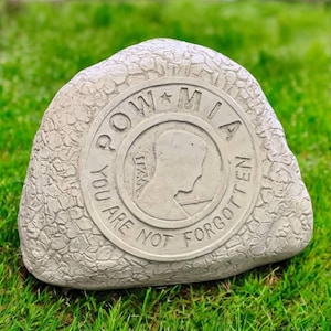 Not Forgotten rock, We are missing you, Pow and Mia statue, Grave figure, Memorial rock, Garden decoration, Sympathy gift, Concrete, size &quot;9