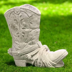 Flowers planter, Cowboy boot, Stone flowers pot, Massive boot, Shoe sculpture, Large pot, Cowboy decoration, Patio pot, Concrete, size &quot;12