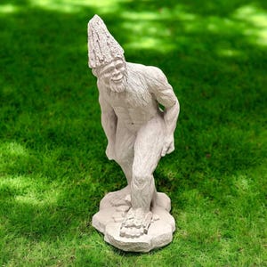 Standing Bigfoot, Stone statue, Cement art, Garden figurine, Bigfoot sculpture, Bigfoot man, Yard decor, Snowman on base, Concrete, size &quot;20