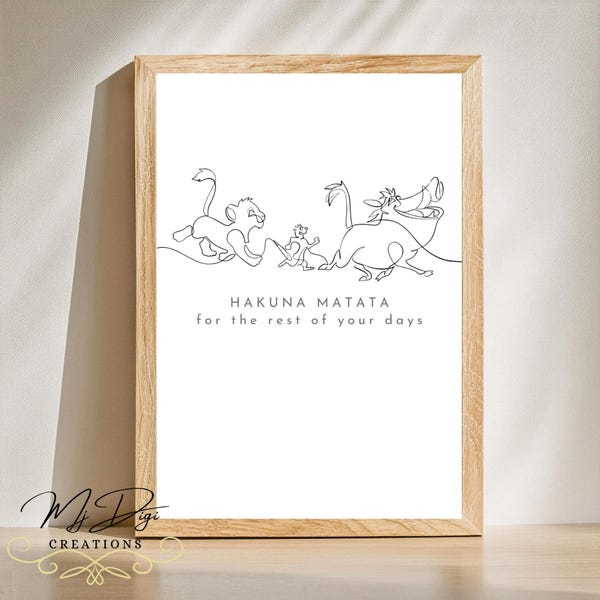 Hakuna Matata | The Lion King | Nursery One-Line Art Print | Minimalist Digital Download